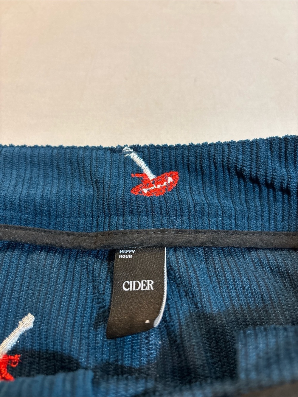 Cider Navy Corduroy Shorts with Red & White Mushroom Embroidery - Picture 6 of 11